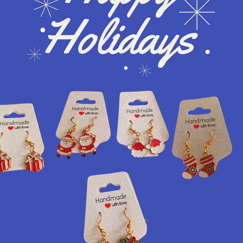 Handmade Holiday Ornament Earrings - Red, White, Green